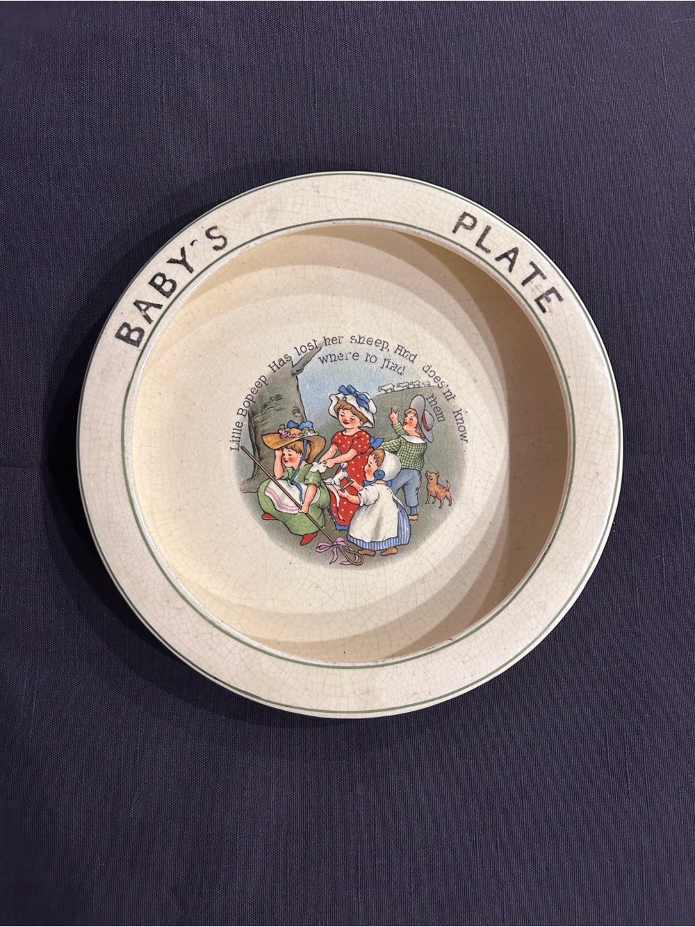Antique Roseville Pottery “Little Bo Peep” Baby’s Plate, c. 1895–1910